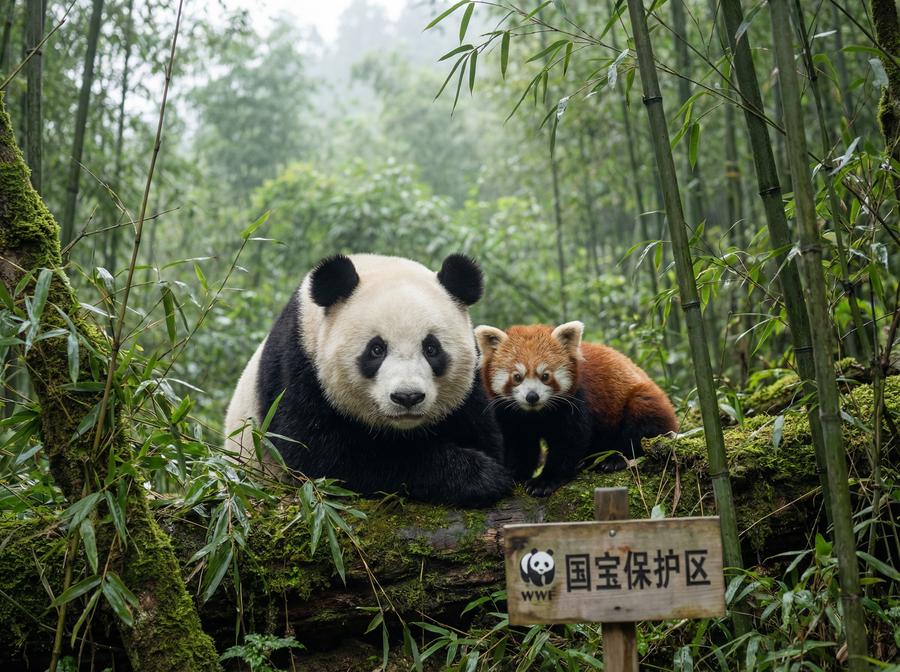 黑丝国宝视频 大熊猫与小熊猫同框写真视频